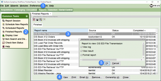 EDI Ordering report - finished report list