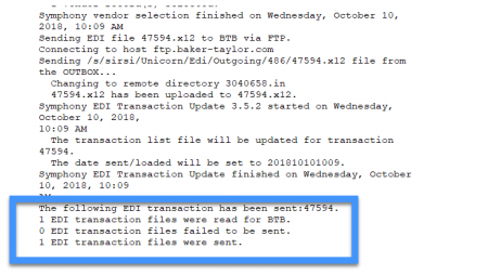 EDI ordering report - finished log