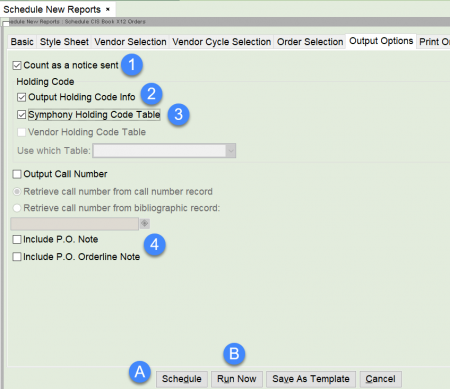 Acq bookX12 output options tab
