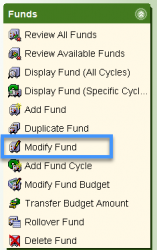 select modify fund wizard from the funds wizards group