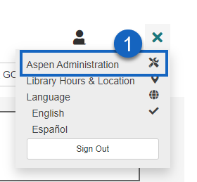 Aspen administration link in the user menu