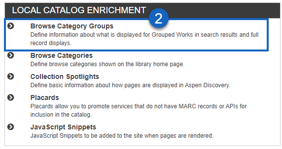 browse category groups link in Aspen administration