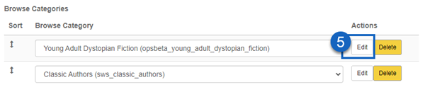 edit options within the browse category group