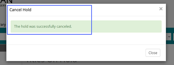 Cancel hold confirmation alert