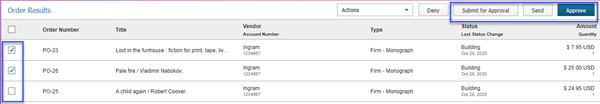 check boxes for multiple orders to approve in batch
