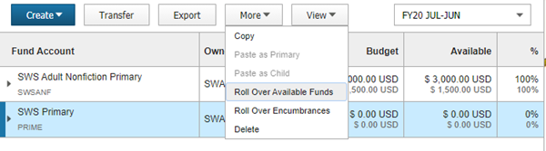click roll over available funds
