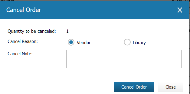 select cancel reason and import note if needed