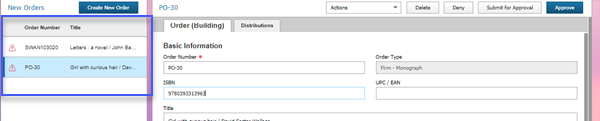 orders listing on left side of screen