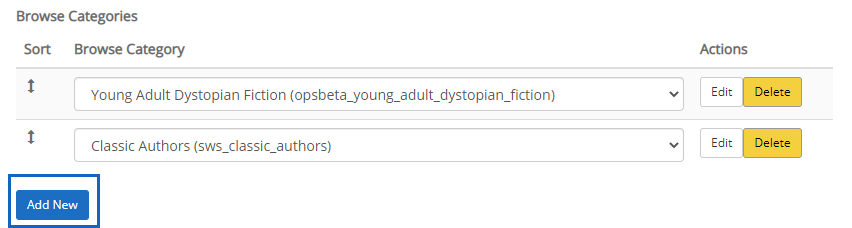 add new button in the browse category administration area