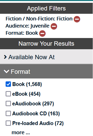 applied filters in catalog search results