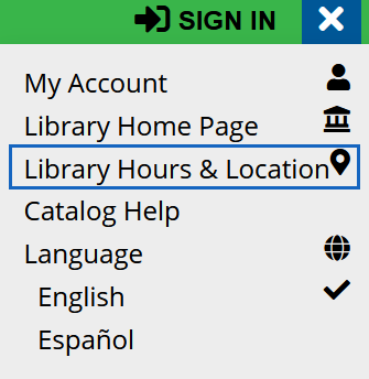 screenshot of the my account menu in the catalog