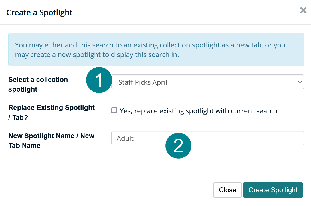 tabbed spotlight in the admin view