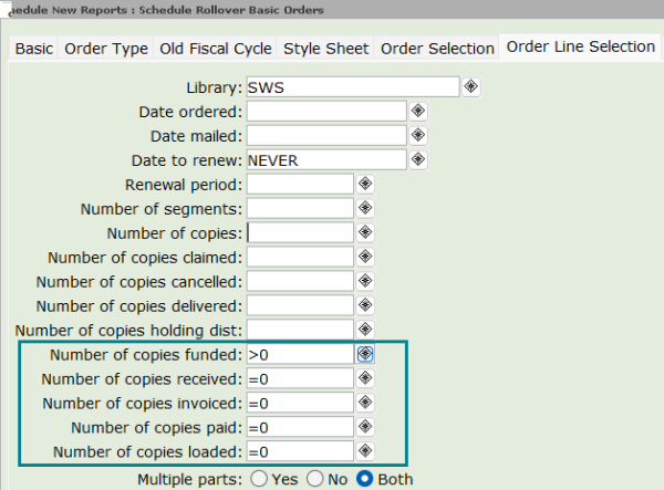 Rollover basic orders Orderline selection tab