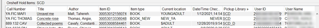 pseudo libary onshelf items with holds