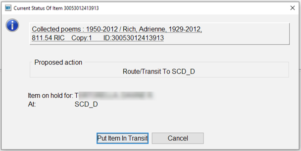popup in WorkFlows alerting to put item into transit