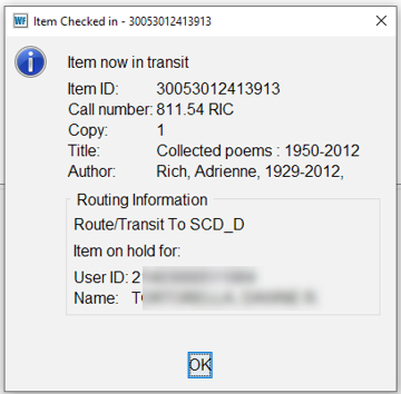 confirmation for putting items into transit to the pseudo library