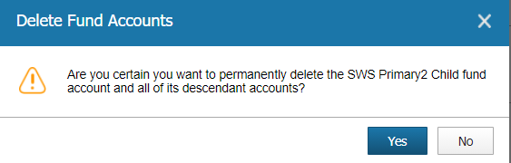 warning message for deleting fund