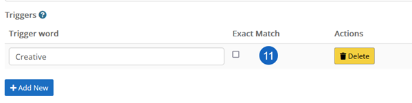 field to enter trigger keywords