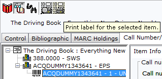 WorkFlows printing spine label for selected item