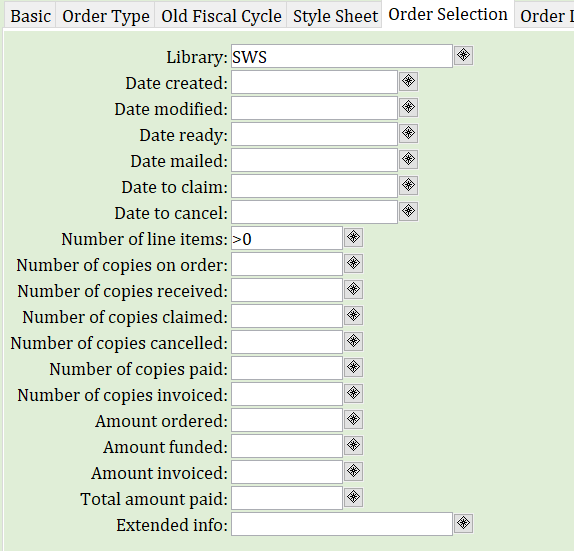 Rollover basic orders - order selection tab