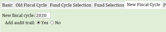 Rollover fund cycles - new fiscal cycle