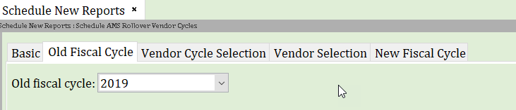 Rollover vendor cycles report - select old fiscal cycle