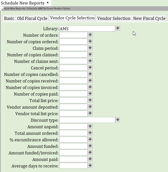 Rollover vendor cycles - vendor cycle selection tab