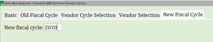 Rollover vendor cycles - enter new fiscal cycle