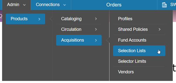 selection lists menu