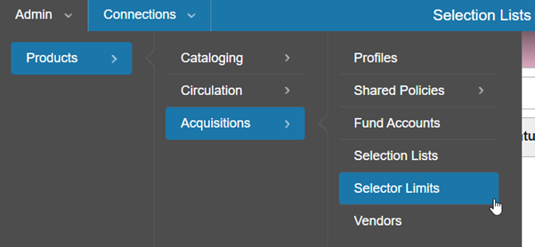 selector limits menu