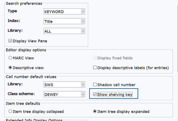 The show shelving key is a checkbox to the right of the Class Scheme drop-down menu.