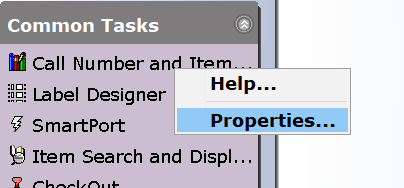 A menu pops up after a right-click with two options: Help or properties.