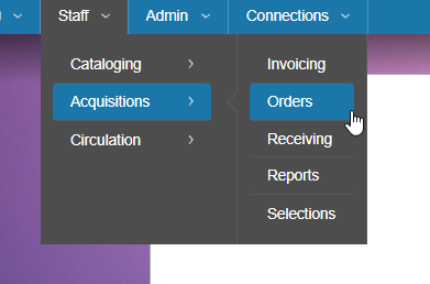 orders menu is under acquistions and staff