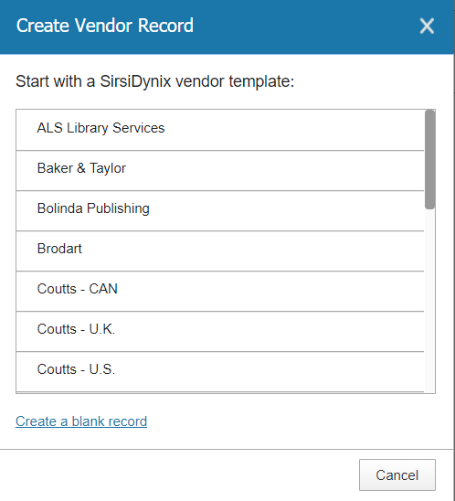 select vendor template
