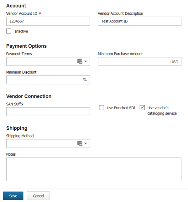 vendor fields options