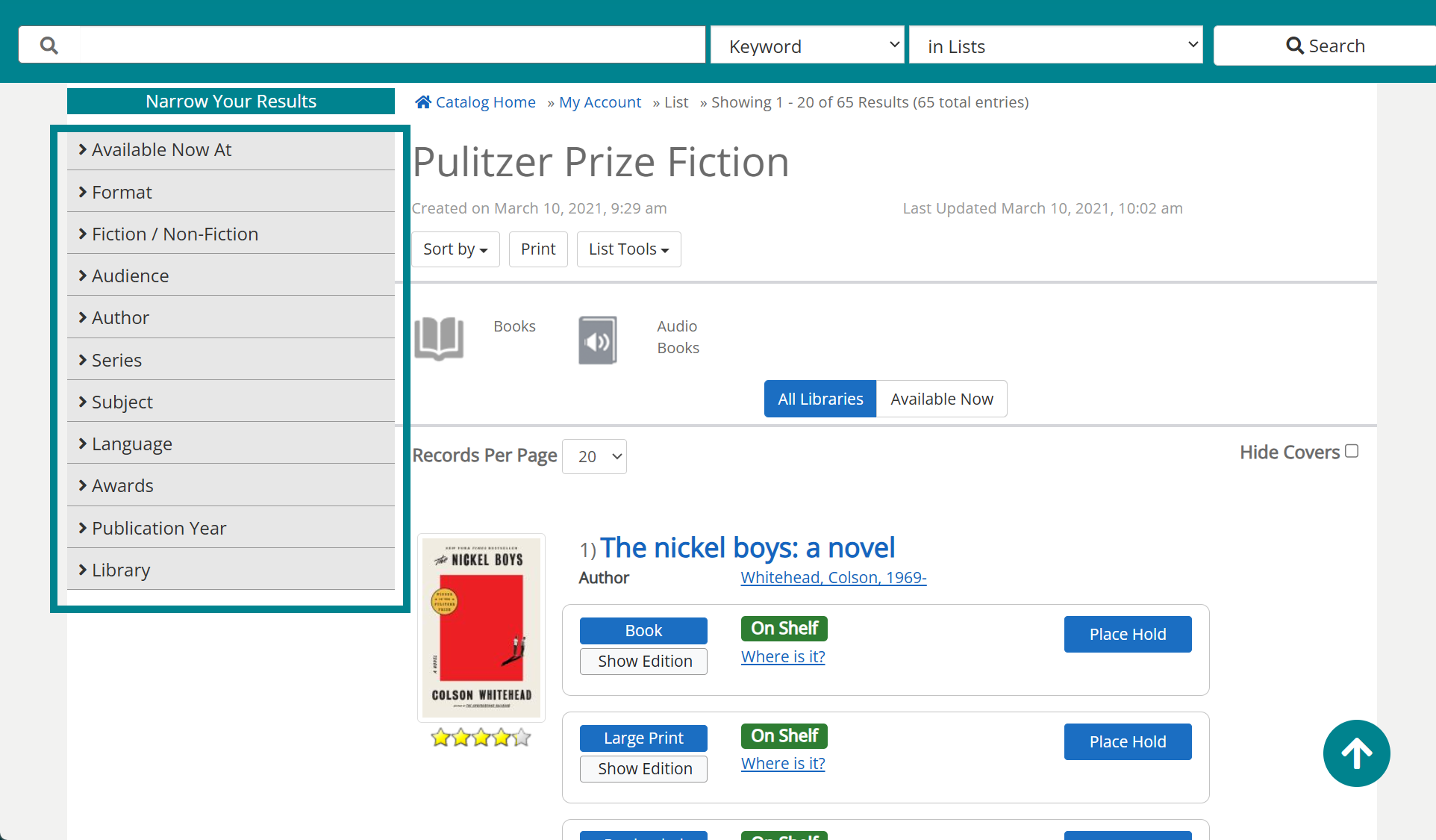 filters for formats and other categories in lists
