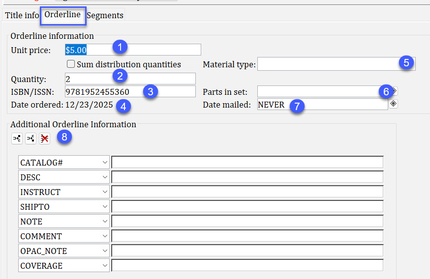 orderline tab fields