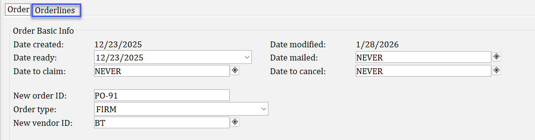orderlines tab