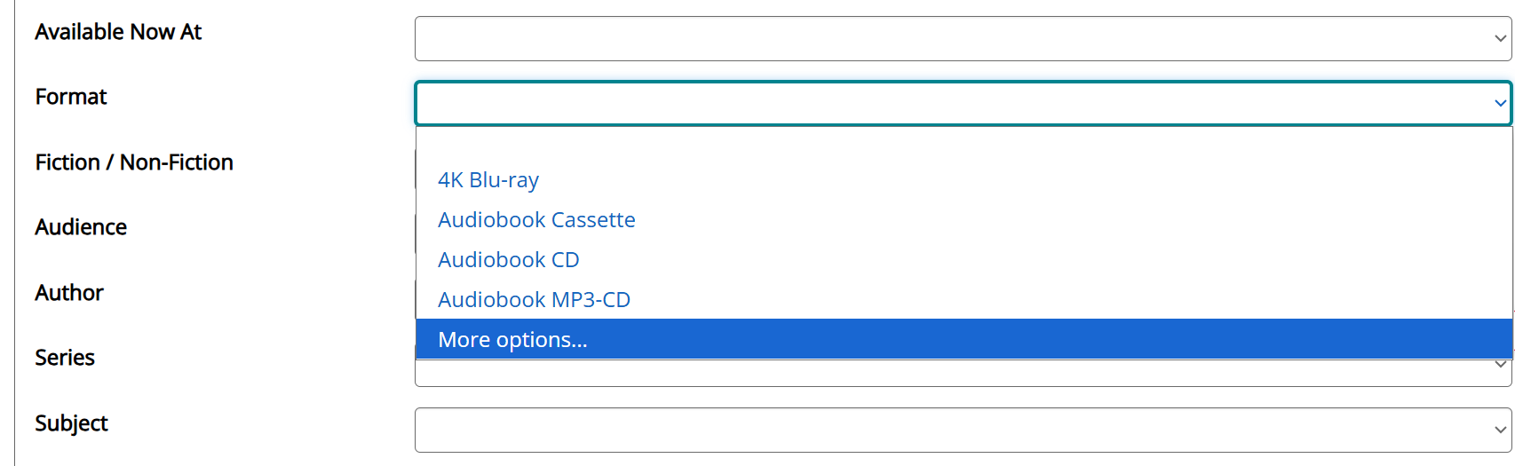 dropdown showing more options in filters