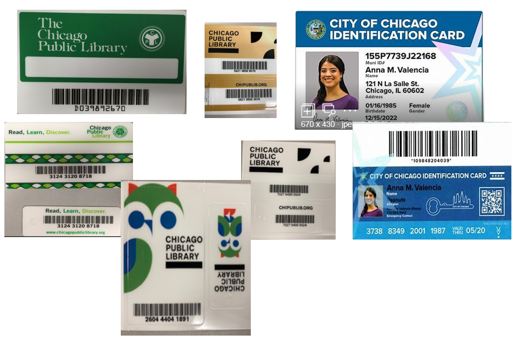 Various designs of Chicago Public Library cards