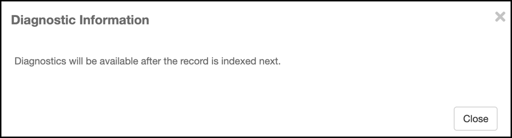 Diagnostics information pop-up message.