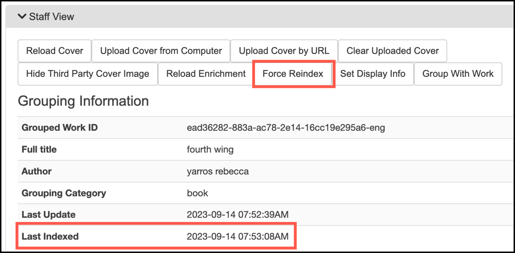 Force reindex button and the last indexed timestamp.