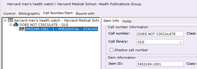 Call number field in WorkFlows contains "DOES NOT CIRCULATE"